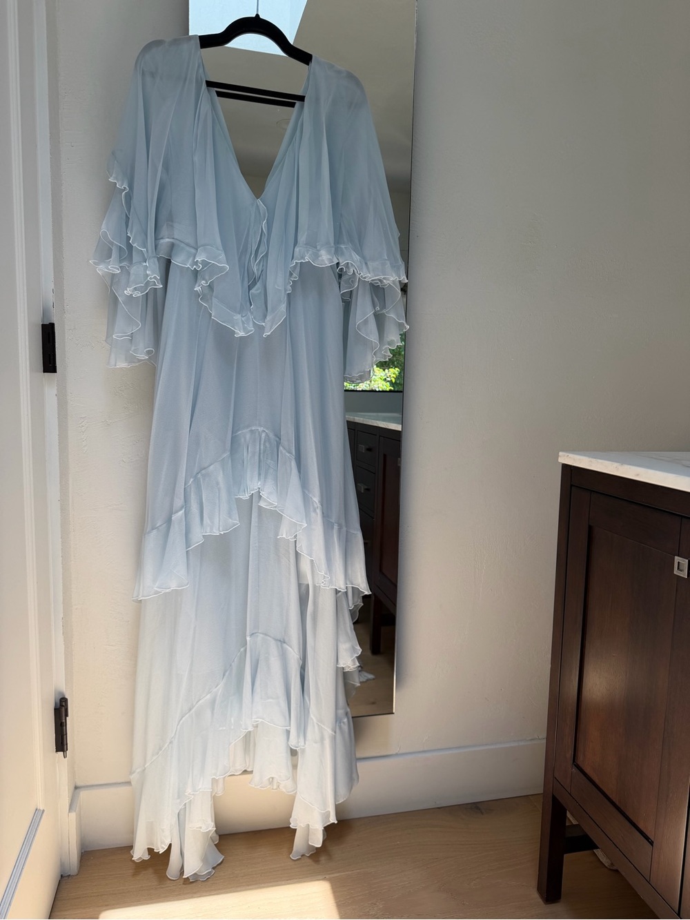 LoveShackFancy Collia Pale Blue Tiered Silk Maxi Dress - Picture 6 of 7